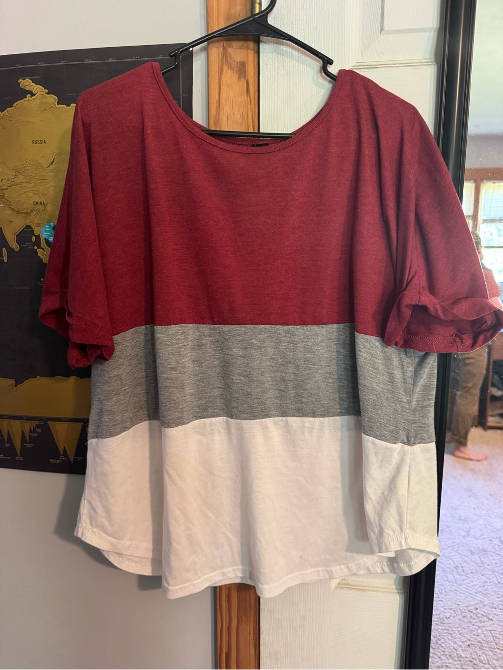 SHEIN Colorblock Short Sleeve Top - Red, Gray & White